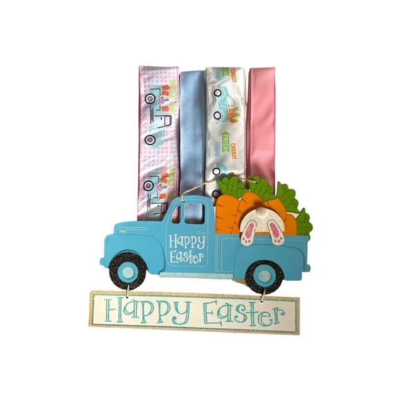 DIY Easter Truck Wreath Making Kit, Spring Sign & Pink Gingham Ribbon Bundle Set - Picture 1 of 5